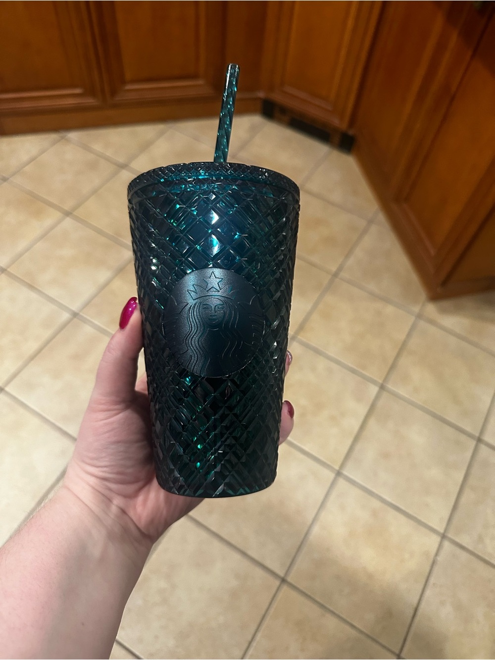 Starbucks Deep Emerald Green Textured Tumbler with Straw